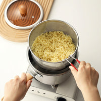 Instant Noodles Stainless Steel Pot with Glass Lid, 304 Stainless Steel Deep Fryer and Milk Pan, Small Frying Pan and Baby Food Maker, Tongs