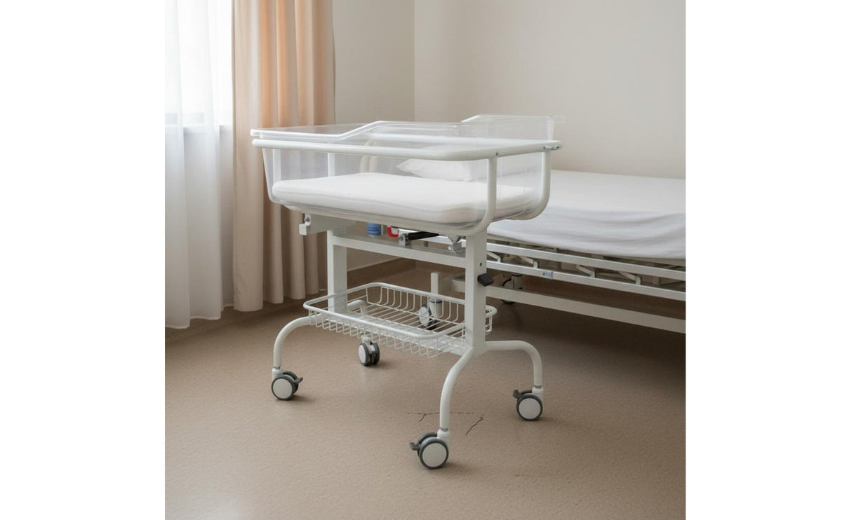 Adjustable Hospital Infant Bed Inclined Design Mobile Infant Crib Medical Grade Style Transparent Infant Crib for Newborns, Maternity Center, Nursery