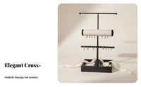 Crossbar Jewelry Stand Multi-Functional Crossbar Jewelry Tree with Tray Necklace Earring Bracelet Holder Space-Saving for Closet
