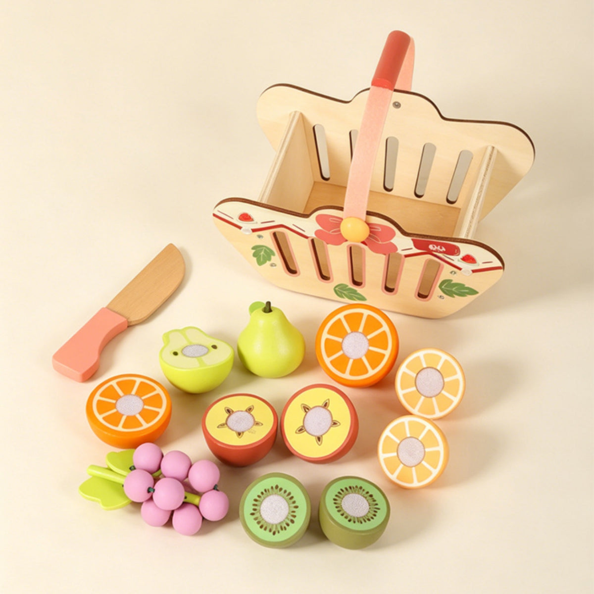 Wooden Fruit Basket Toy Early-Learning Wooden Fruit Basket Educational Child's Plaything for Kids