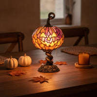 Stained Pumpkin Table Lamp Ornate Pumpkin Lamp with Pull Chain Ambient Light for Living Room