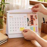 2026 Desk Calendar with Multi-color Sticky Notes, Retro Creative Business Desktop Ornament