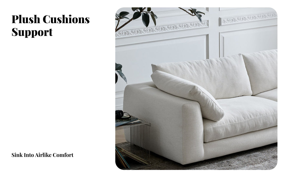 Three-Seater soft Sofa Wabi-Sabi Aesthetic Deep-Seat soft Couch French Cream design Living Room Furniture for Families, Adults, paleice, Bedroom, Dorm