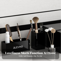 Lidded Brush Holder with beads Transparent Design Cosmetic Organizer Clear View