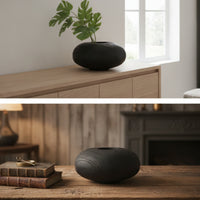 Vase with Woodgrain Texture Textured Oval Vase Low-Profile Vessel for Shelf Styling, Tabletop Display