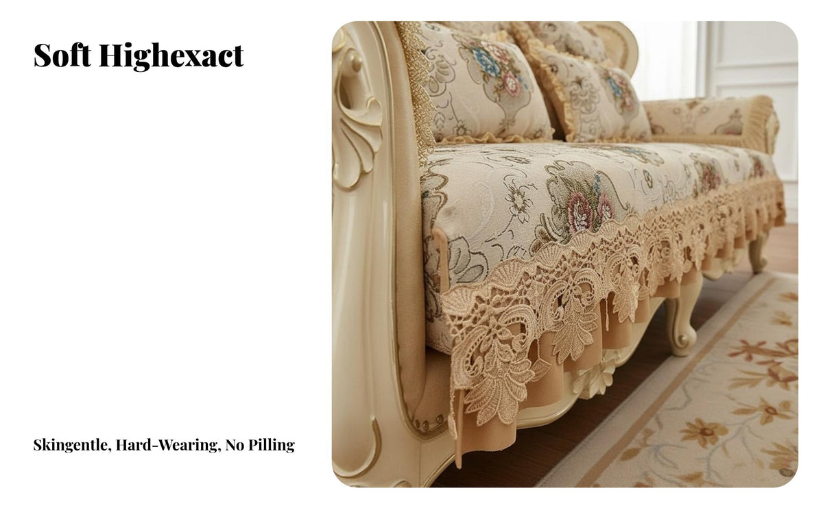 European Design Patterned Couch Cover Dirt-Resistant Laced Floral Sofa Mat Non-Slip Slipcover Printed Pattern for Interior Decor Enthusiasts, Homeowners, Parents, Living Room, Lounge Area