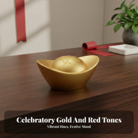 Chinese Gold Ingot Fine Workmanship Sturdy Alloy Ingot Metal Yuan Bao Retro Design Golden Wealth Token for Homeowners, Home