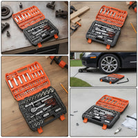 Socket and Ratchet Set Professional Ratchet Wrench Set with Case Mirror Finish Chrome Tools for Mechanics, Auto Repair, Garage, Roadside Emergency