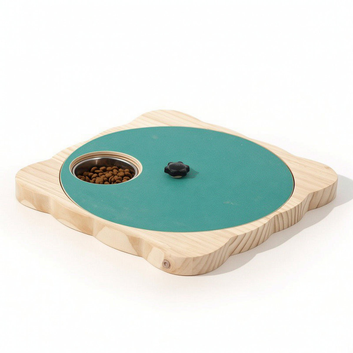 Wooden Feeding Board with Bowl Compact Rotatable Pet Feeder Low-Profile Slow Feeder for Home, Patio