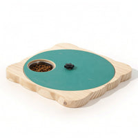 Wooden Feeding Board with Bowl Compact Rotatable Pet Feeder Low-Profile Slow Feeder for Home, Patio
