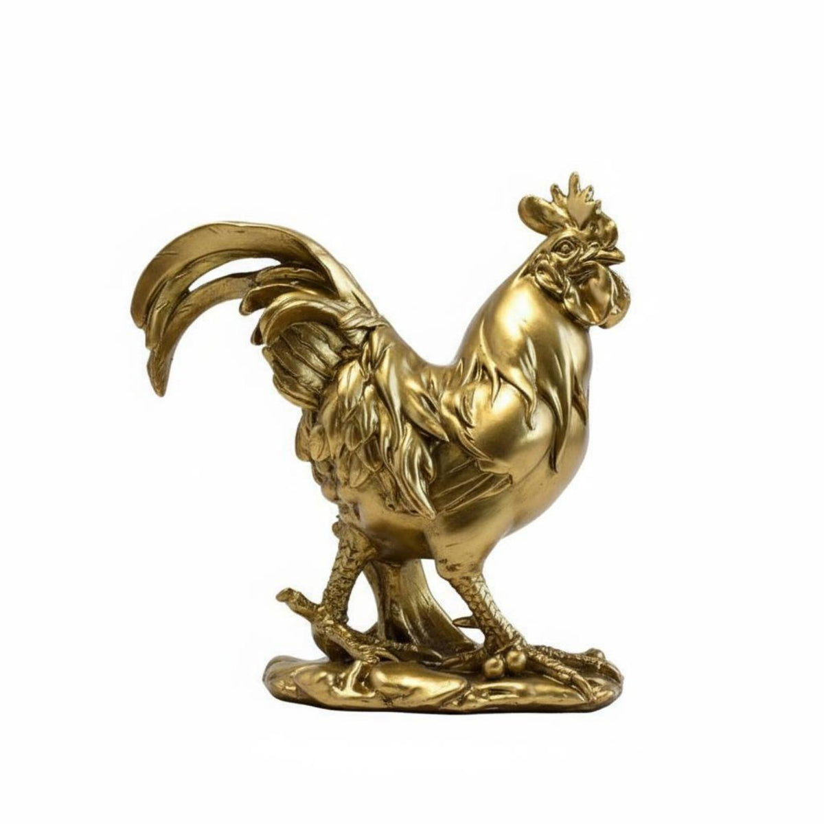 Golden-Hued Cockerel Statue Realistic Detail Cockerel Figurine Hand Painted Cockerel Sculpture for Courtyard, Patio, Office