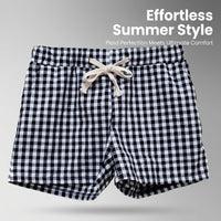 Linen Trousers Womens Wide Leg with Elastic Waistband, Cropped for in Checkered Gingham Pattern, Breathable Blend Loungewear