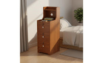 Tall Nightstand with Drawers and Shelves Space Saving Narrow Bedside Cabinet Modern Simple Design Bedside Storage Unit for Small Areas