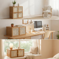 Cabinet with Cane Front Modular Stackable Storage Cabinet Rattan Stackable Storage Unit for Small Areas, Living Room, Study