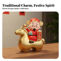 Feng Shui Decor Wealth Deity on Horse Figurine Hand-Painted God of Wealth Riding Horse Statue Resin Material for Business Owners, Office
