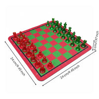 Easy to Stow Red Green Chess Board Set Lightweight Plastic Chess Set Colorful for Beginners, Kids, Travel, School