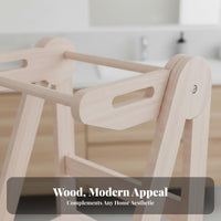 Montessori Inspired Transformable Learning Stool Foldable Design Transformable Toddler Stool with Desk Safety Rails Standing Tower Anti-Slip Feet for Toddlers, Parents, Bathroom, Playroom, Home