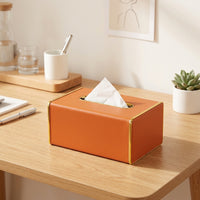Tissue Paper Holder for Office Desk and Home Office, Luxury Leather Tissue Box with Gold Stitching, Modern Bathroom Decor, Multi-purpose Case