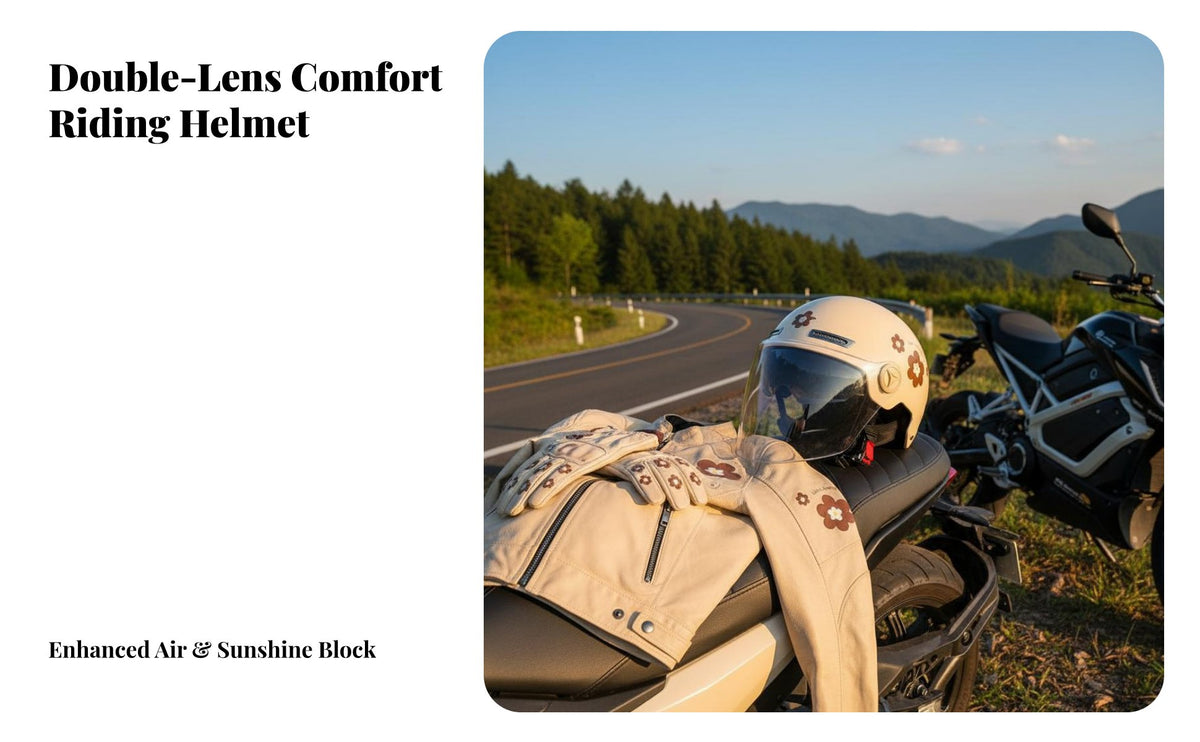 Electric Bike Half Helmet 3C Certified Double Visor Helmet Impact Resistant Shielded Headwear for Men, Women, Summer, Commuting