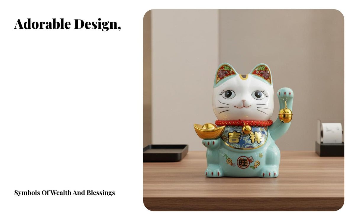 Ceramic Fortunate Cat Statue Double Function Fortunate Cat Piggy Bank Maneki-Neko Currency Box Feng Shui Decor Beckoning Cat