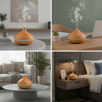 Wood-Grain Essential Oil Dispenser USB-Powered Dispenser Compact High-Frequency Humidifier with LED Light Long-Lasting for Bedroom, Office Desk