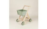 Push Cart with Storage Wooden Toy Shopping Cart Sturdy for Playroom, Kids