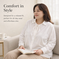 Silky Blouse for Women with Long Sleeve Design, Blouses in Polyester Spandex Blend for Office Wear and Business Casual, Plus Size Available