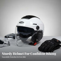 Motorcycle Half Helmet 3C Certified Motorcycle Half Helmet Double Visor Shell Visor Ed Headwear for Men, Four-Season, Daily Commute, Leisure Rides