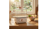 Transparent Chambers 2-Tier Food Steamer Rotary Control Knob Two-Tier Food Steamer Side Handles Steam Cooker Compact