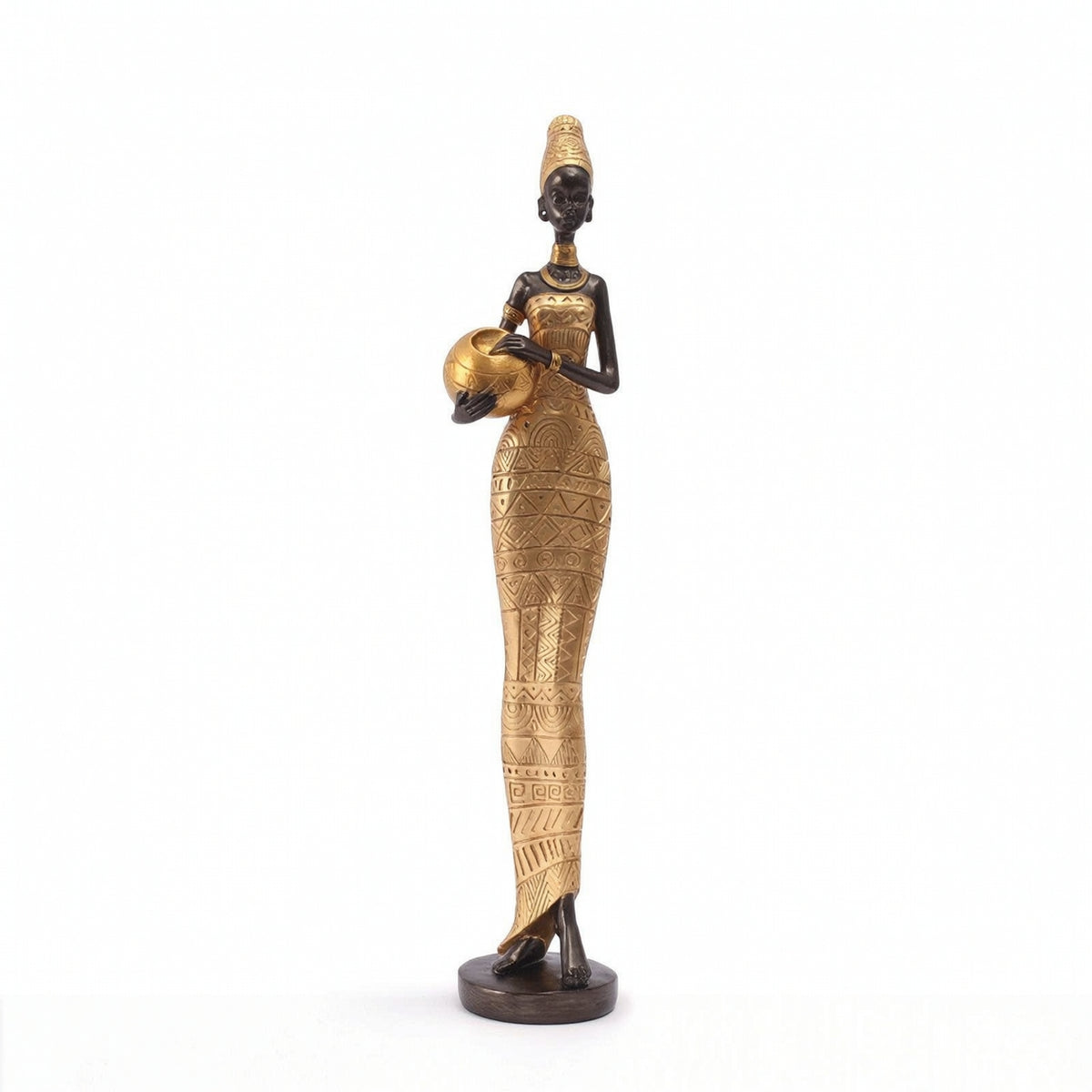 African Woman Figurine Cultural African Woman Statue Slender Figurine with Bowl for Living Room