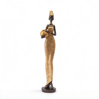 African Woman Figurine Cultural African Woman Statue Slender Figurine with Bowl for Living Room