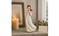 Hand Painted Girl and Bird Ornament Desk Display Angel Statue Sentimental Gift Memorial Figurine Remembrance for Desktop, Shelf, Living Space