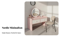 Nordic Inspired Vanity Set with Mirror and Storage Space-Saving space-efficient Vanity with Round Mirror Modern Design Dressing Table Minimalist design for Apartment Dwellers, Students, Teenagers, Bay area Area, Small Spaces