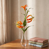 Lifelike Artificial Gloriosa Realistic Gloriosa Lily Stem Slender Fake Flower with Buds Bendable for Florists, Home Decor