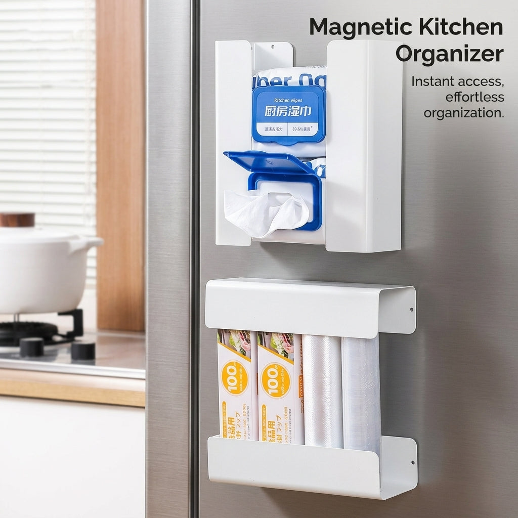 Cabinet Organizer Box for Kitchen Countertop, Wall Mount Tissue Holder for Home Families, Split Design for Wet Wipes and Tissues, Versatile Organizers