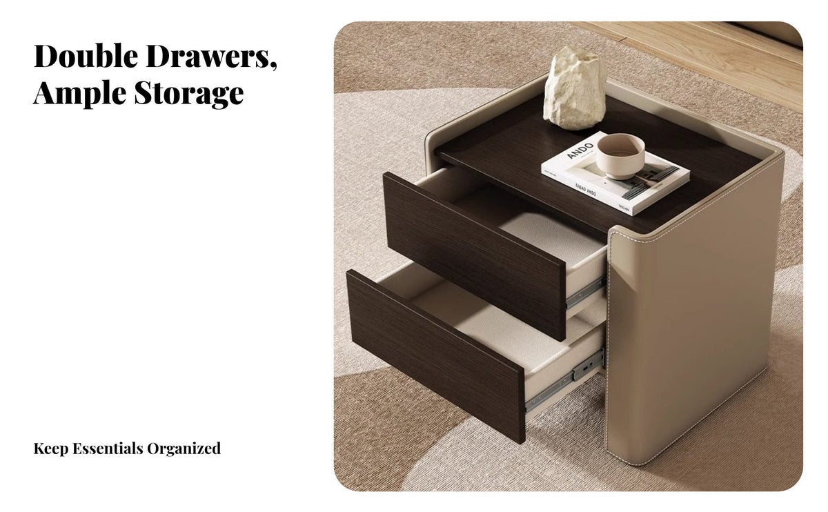 Italian design Single-Drawer Cabinet with Open Shelf Minimalist Design Nightstand Integrated Handle Bedside Table Space-Saving for Homeowners, Apartment Dwellers, Adults, Beside the Bed, Guest Room