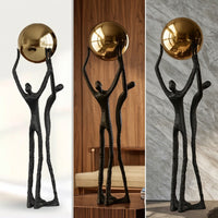 Human Figurine with Sphere Modern Abstract Sculpture with Gold Ball Contemporary Tabletop Sculpture for Homeowners, Office Desk, Bookshelf
