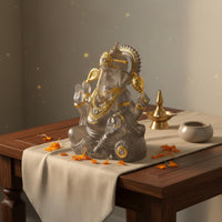 Gold-Toned Seated Ganesha Figurine Decorative Accents Resin Ganesha Statue Indian Craftsmanship