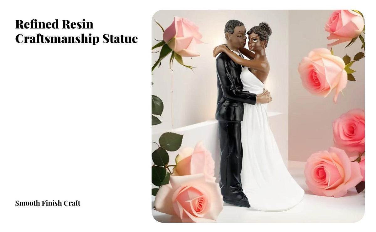 African American Wedding Cake Topper Keepsake Black Bride and Groom Figurine Hand-Painted Black Couple Cake Decoration for Living Room, Anniversary