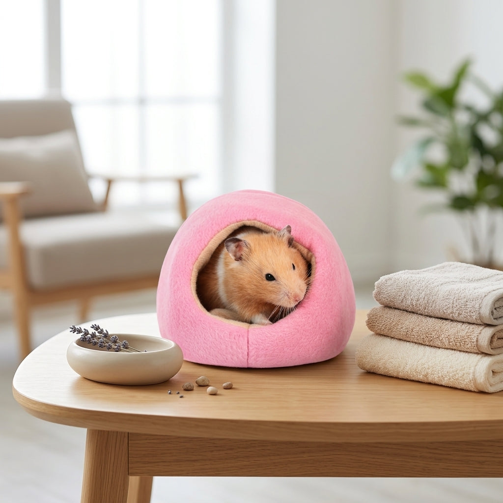Hamster Sleeping Bag Cube Hanging House with Pad, Winter Hamster House and Warm Hamster Nest, Cozy Hamster Bed for Sugar Glider Pet Cage Use