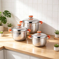 3 Pieces Stock Pot with Lid Even Heating Stainless Steel Pot Mirror Polished Cookware for Home Cooks