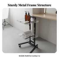 Foldable Salon Trolley Acrylic Trays Portable Cosmetic Trolley Hairdressing Tool Cart Space-Saving 2-Tier Rolling Cart