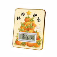 Auspicious Theme Persimmon Art Desk Clock Silent Operation Digital Alarm Clock for Gift Givers, Office Workers, Bedroom, Bedside, Nightstand