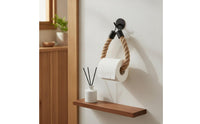 Toilet Tissue Holder Wall-Mounted Toilet Tissue Holder with Rope Bathroom Accessory Matte Black Hardware Easy to Install