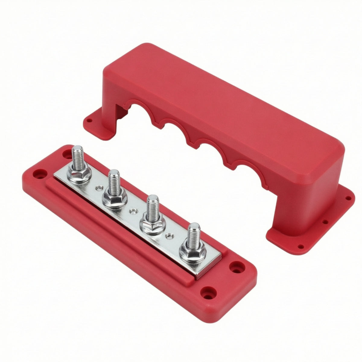 Four-Way Busbar with M8 Posts Insulated Power Distribution Block with Cover Bus Bar with 4 Studs Corrosion-Resistant