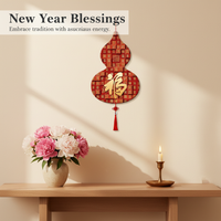 Gourd Fu Character Wall Hanging Decor with Tassel for Living Room Entrance
