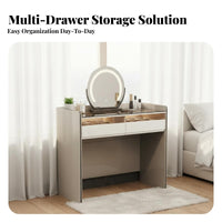 Modern Design Dressing Table with Lighted Mirror and Side Cabinet Large Storage Capacity Lighted Vanity Set Integrated single Makeup Desk Glass Door Display for Women, Teenagers, Teens, walk-through Closet