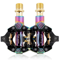 Clipless Pedals with Cleats Sealed Bearing Clipless Pedals Aluminum Alloy Iridescent for Mountain Bikers, Trail Riding