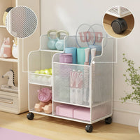 Sports Equipment Organizer with Wheels Rolling Sports Equipment Storage Cart Mobile Fitness Rack Movable for Athletes, Home Gym