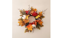 Wreath with Glass Holder Harvest Pumpkin Candle Wreath Rustic for Mantel